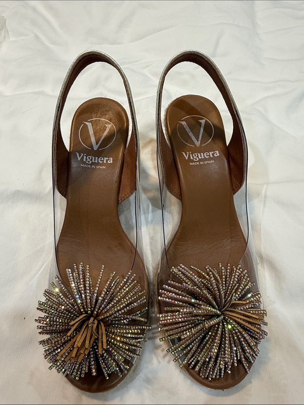 Viguera Brown Slingback Mules with Beaded Pom Accent